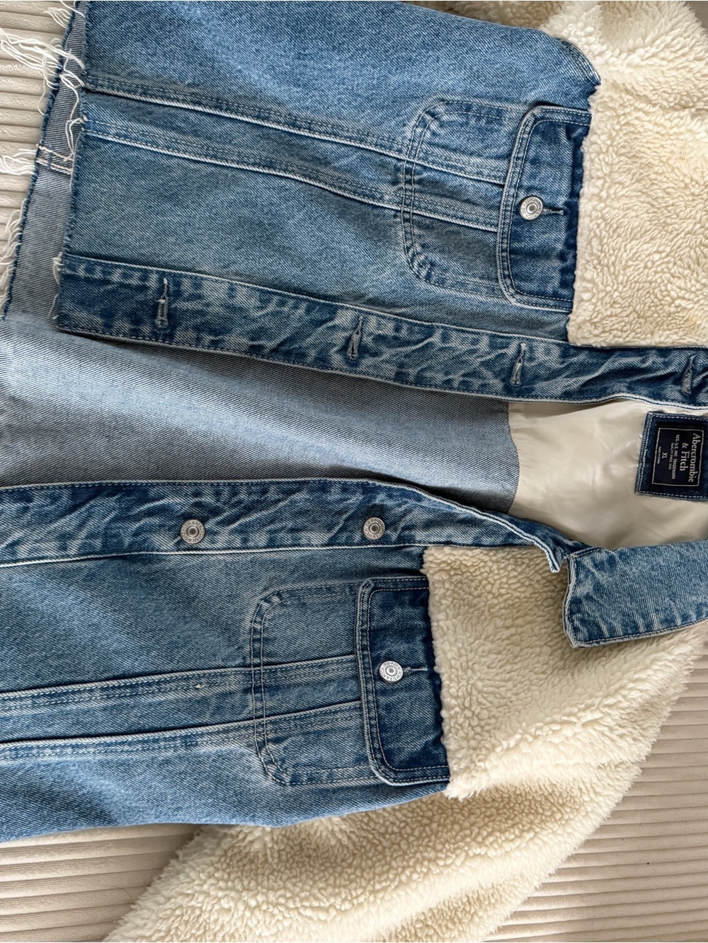 Abercrombie & Fitch Light Blue Denim Jacket with Cream Sherpa Lining
